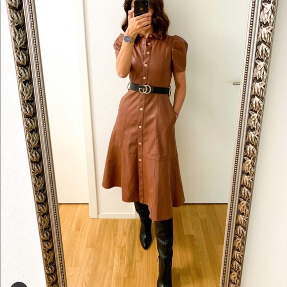 chinese dress ladies Zara Brown Faux Leather Midi Secretary Dress Large Sheath Dress – Cougar  Vintage Shop